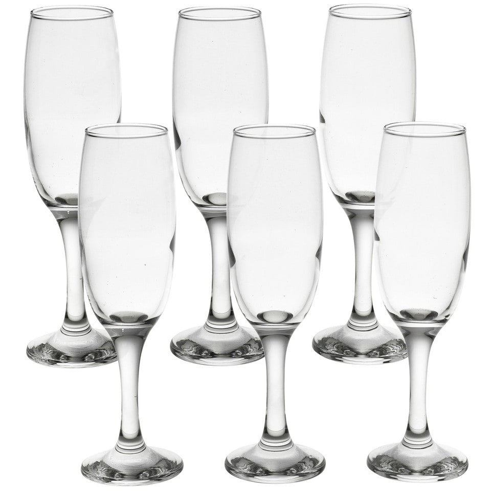 image 1 of Empire Champagne Flute Glasses 220ml Classic Tall Stemmed Barware Set | Clear | Set of 6