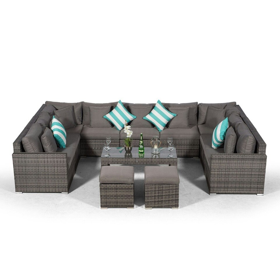 image 1 of Havana 9 Seat Rattan Sofa Conversation Set w/ Coffee Table and 2 Stools Grey | Grey