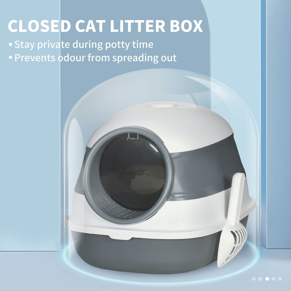 image 1 of PawHut Foldable Cat Litter Tray Hooded Cat Litter Box w/ High Side, White