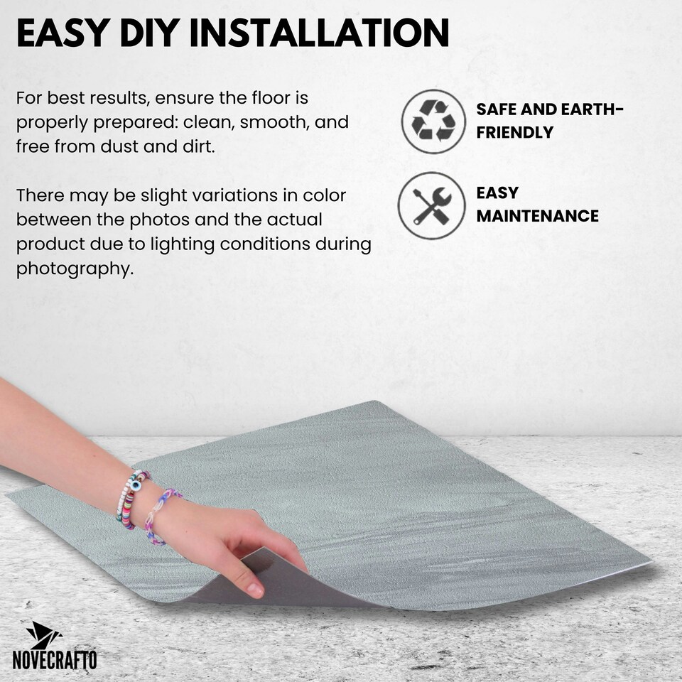 image 1 of NOVECRAFTO Vinyl Floor Tiles Self Adhesive – 18x18in Peel and Stick Waterproof Square Flooring for Kitchen, Bathroom & More – Grey White Marble Design Grey | 2.09 sqm