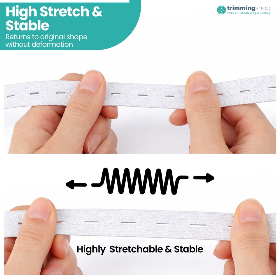image 1 of 20mm Buttonhole Elastic, Soft Adjustable and Comfortable Design - 25M