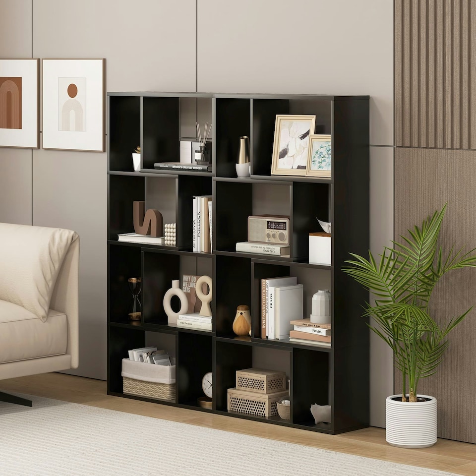 image 1 of COSTWAY 5-Tier Geometric Bookshelf Bookcase Organizer Black Black