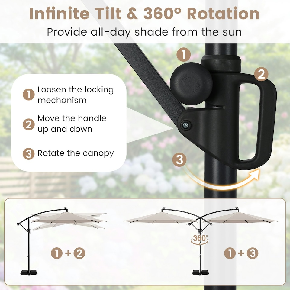 image 1 of COSTWAY 290 cm Solar Offset Hanging Sunshade Parasol Beige Cream