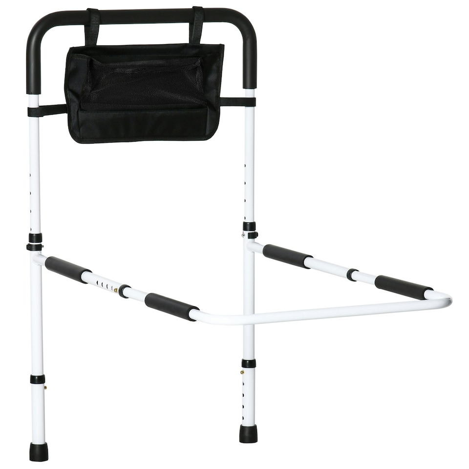 image 1 of HOMCOM Adjustable Bed Assist Rail Grab Bar for Senior and Disabled White