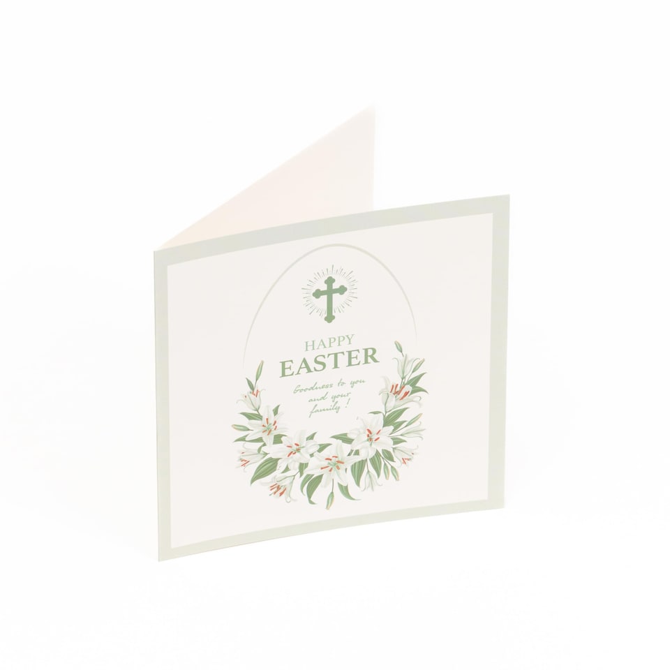 image 1 of Happy Easter Cards Pack of 10 with Envelopes - 14x14cm Square Seasonal Greeting Cards Blank Inside - Religious & Cheerful UK Designed Themes (Lilies) | Multi | Multi