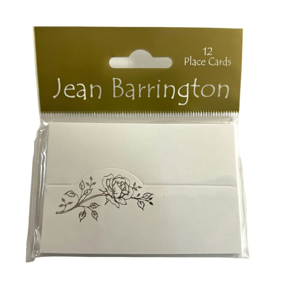 image 1 of Pack of 12 Place Cards - White with Silver Rose