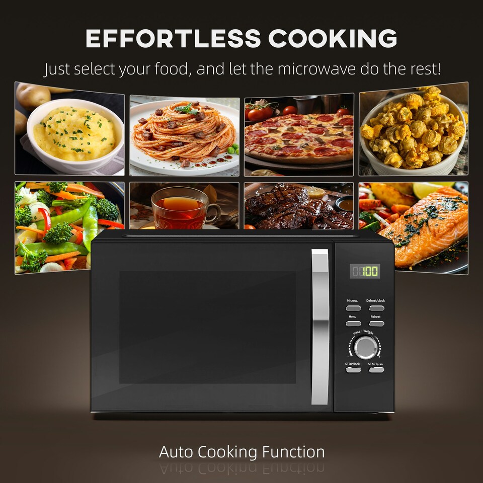 image 1 of HOMCOM 23L 800W Microwave Oven with Digital Display, Auto Cook, Black