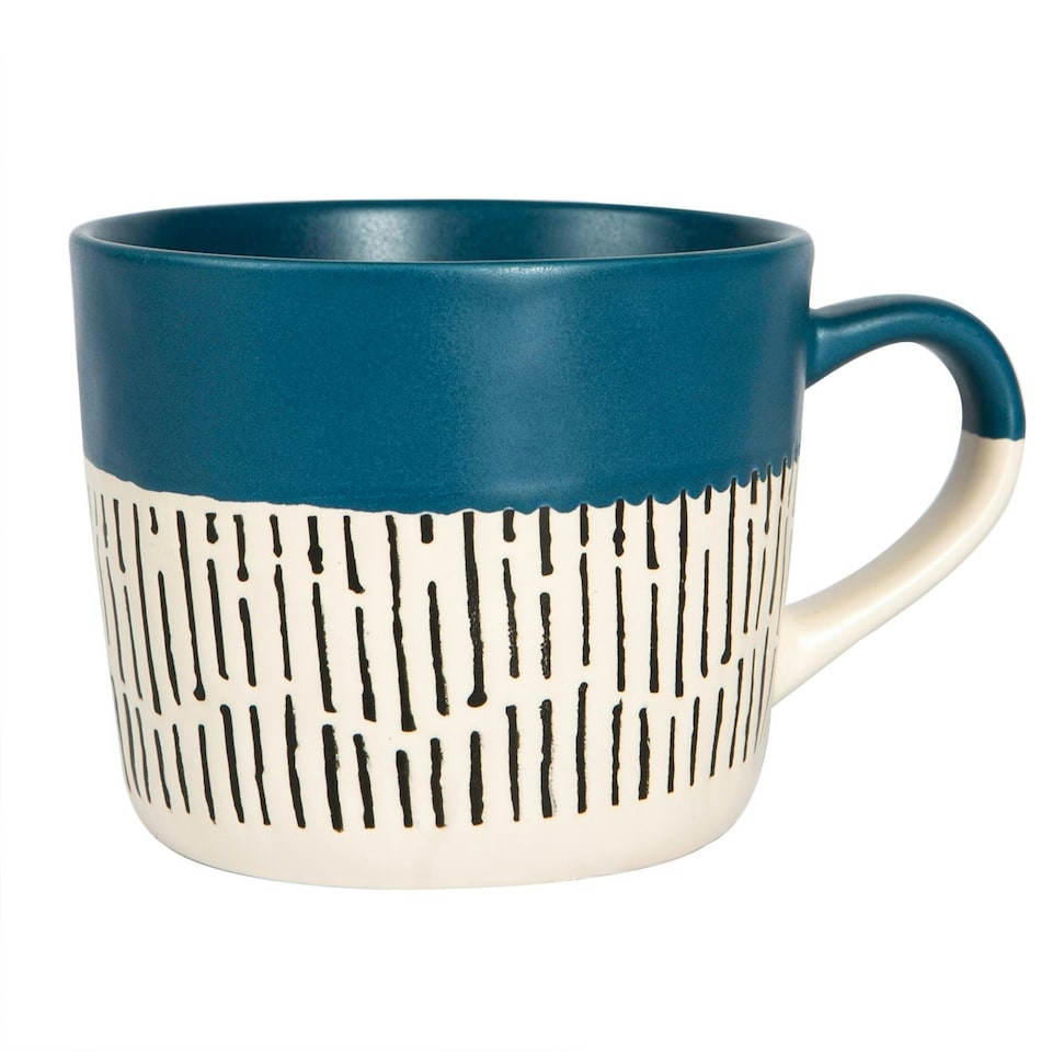 image 1 of Nicola Spring Ceramic Dipped Dash Coffee Mugs - 475ml - Blue - Pack of 6 Blue