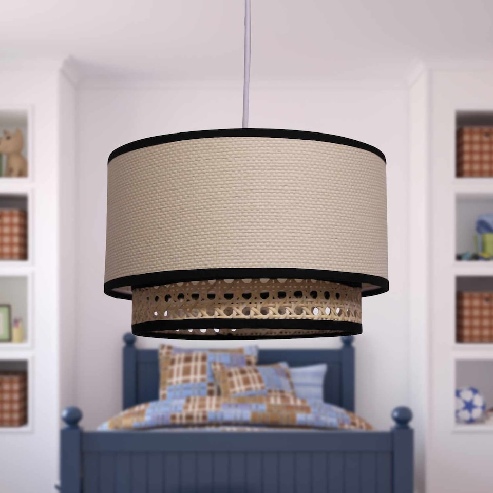image 1 of Koral - Natural Rattan and Cane 25 cm Easy Fit Two Tier Pendant Shade | Cream | Medium | 1