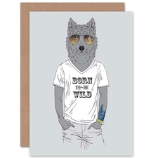 Fashion Animal Dressed Up Wolf Birthday Child Kids Card