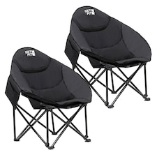 Get Fit Moon Camping Chair - Portable Outdoor Premium Folding Chair With Magazine Pocket, Cup Holder & Carry Bag - Capacity 130Kg - 2 Pack | Black | 2