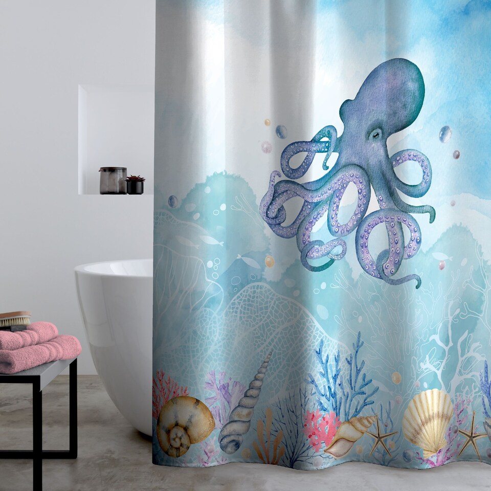 image 1 of Catherine Lansfield Octopus Shower Curtain | Blue | One Size