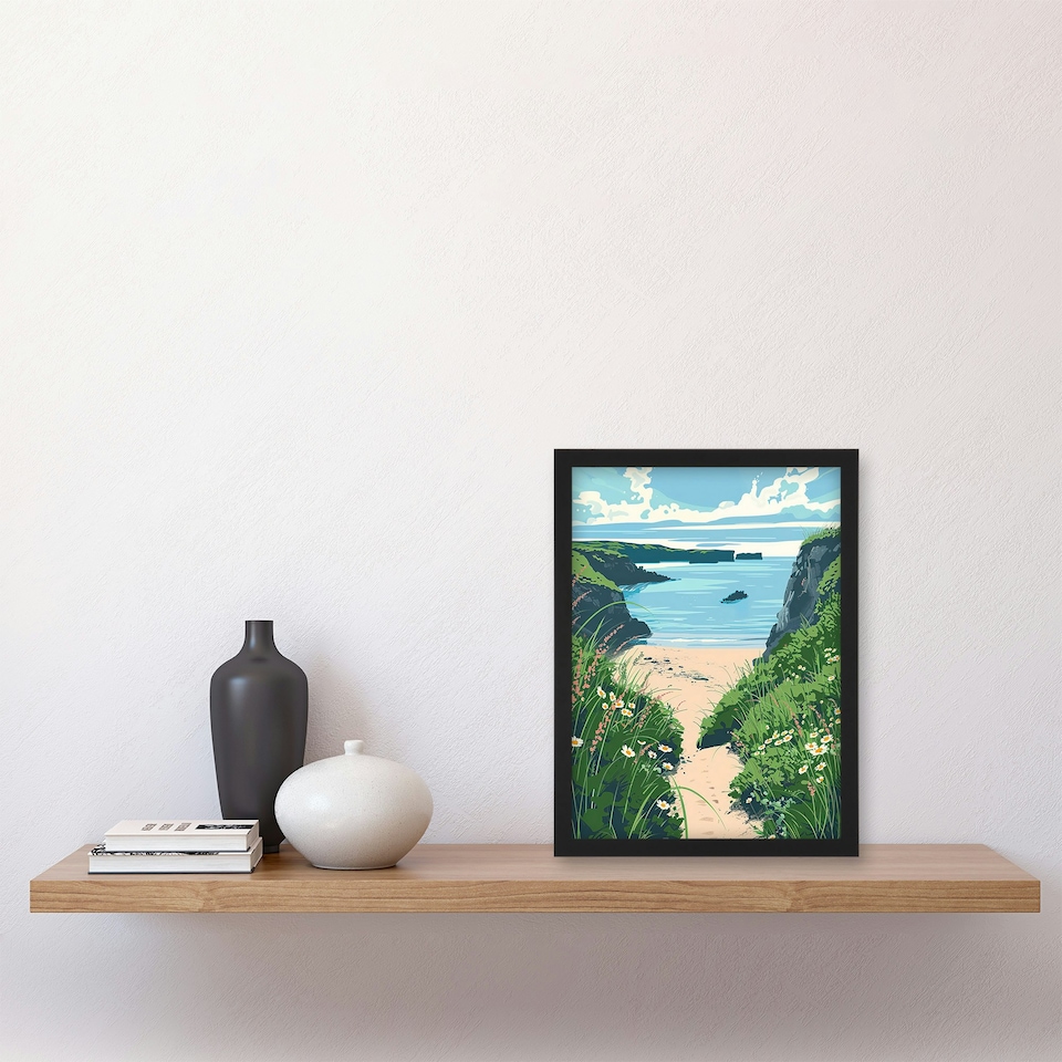 image 1 of Barafundle Bay Seaside Spring Flowers Wales Black Framed Wall Art Print A4