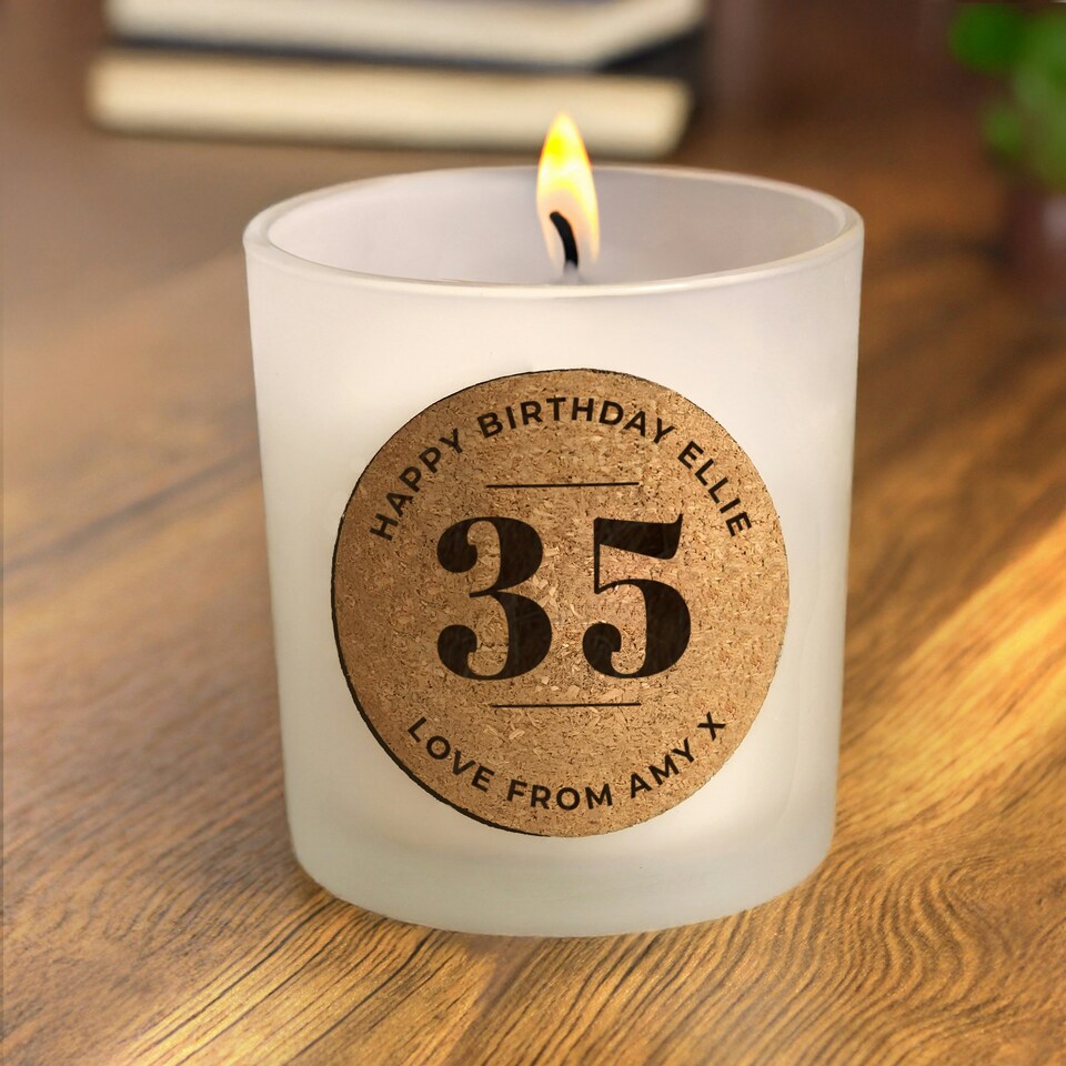 image 1 of Personalised Birthday Cork Label Candle Jar Clear