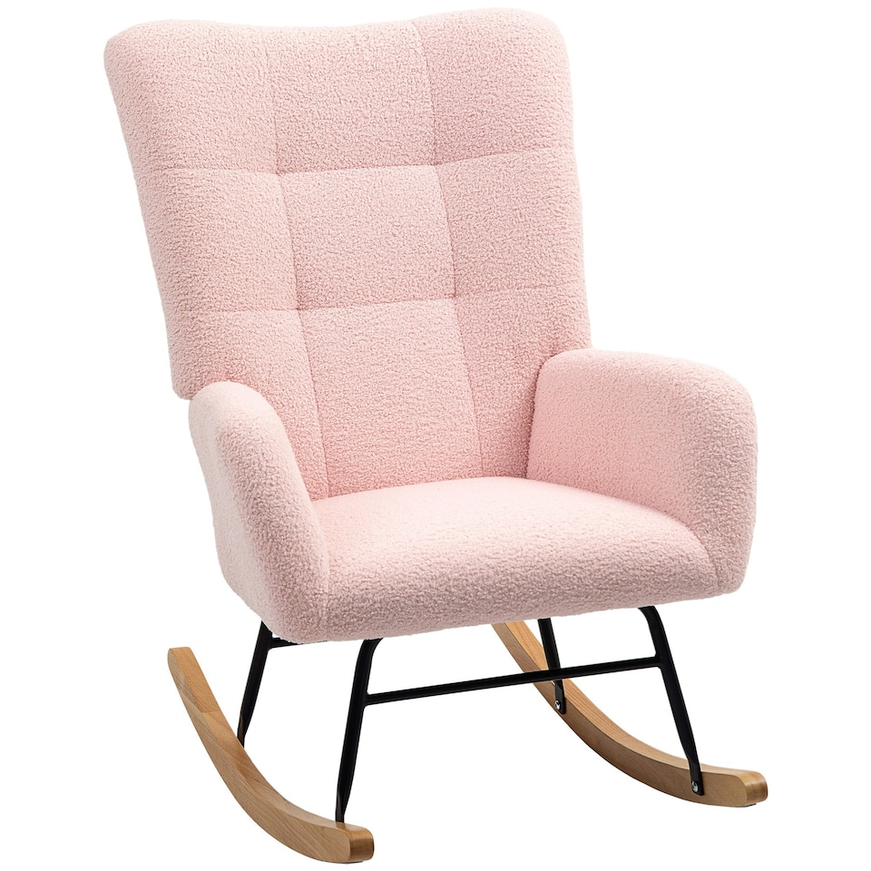 image 1 of HOMCOM Rocking Chair, Modern Armchair with Backrest for Bedroom, Light Pink Cream