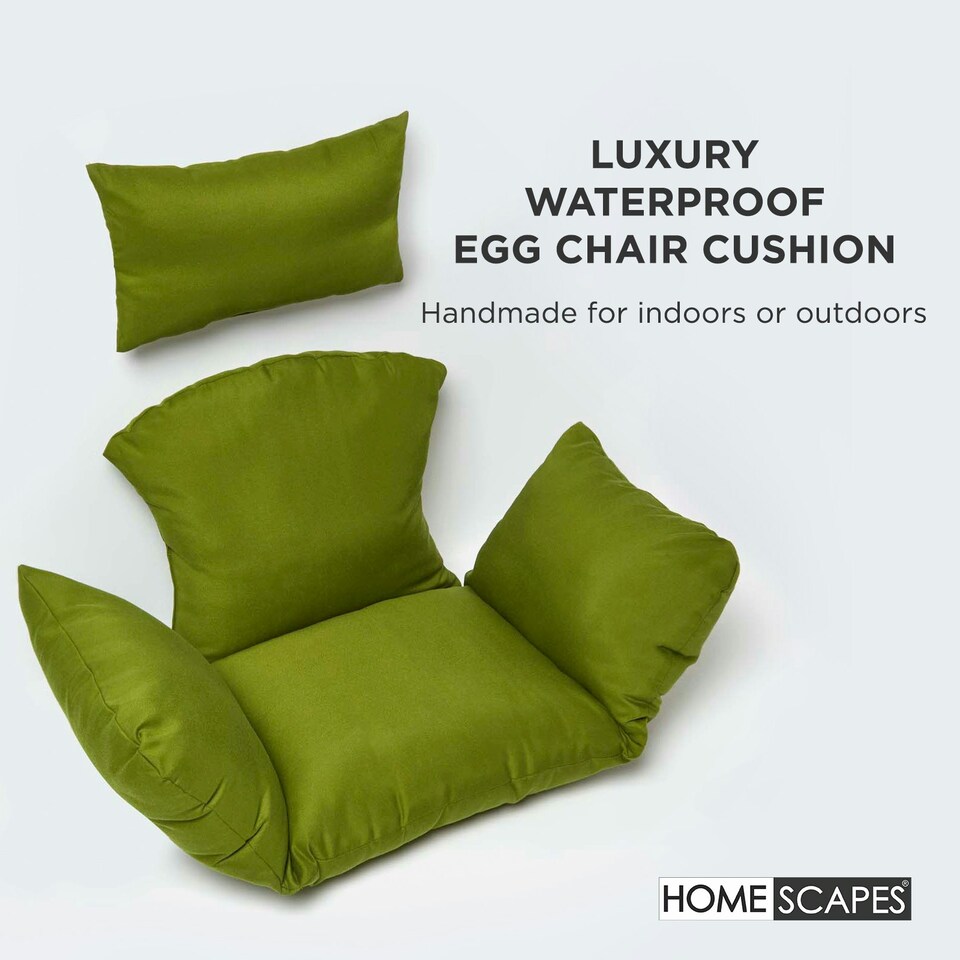 image 1 of Homescapes Luxury Waterproof Egg Chair Cushion With Headrest - Green