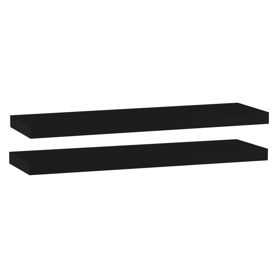image 1 of Floating Wooden Wall Shelves - 80x23.5cm | Black | Black & Set of 2 | 2