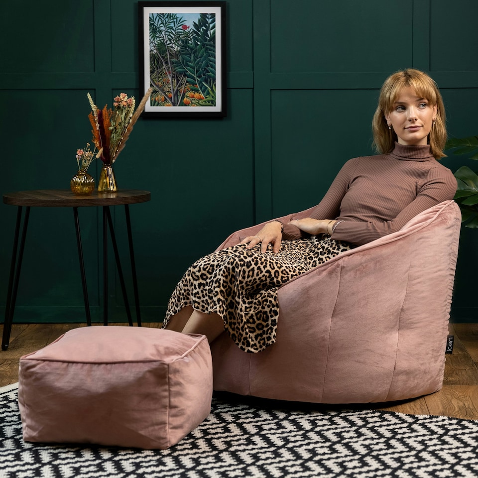 image 1 of icon Sirena Scallop Chair Bean Bag and Footstool Pink Velvet Bean Bags Pink | Pink