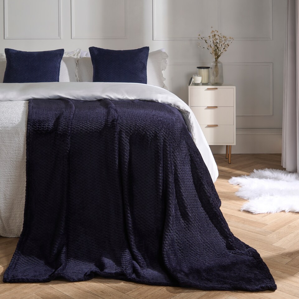 image 1 of OHS Soft Faux Fur Waffle Throw Blanket