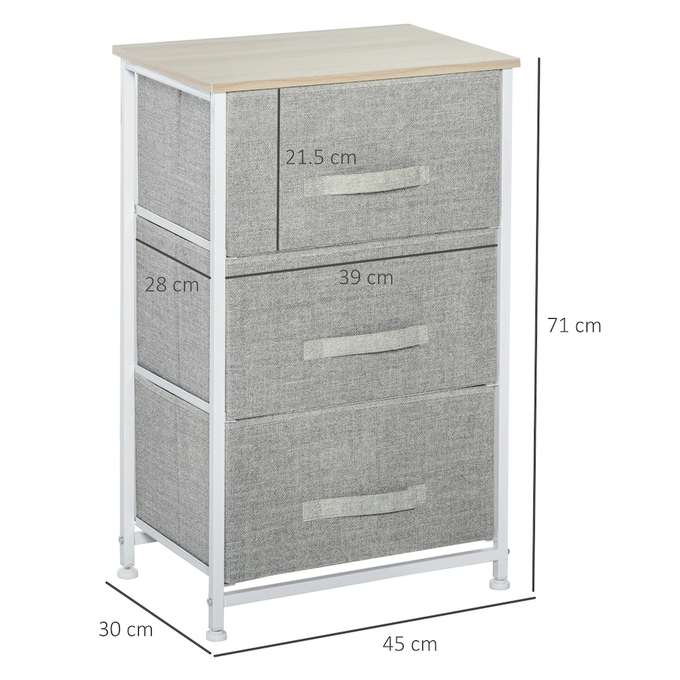 image 1 of HOMCOM 3-Tier Storage Dresser Tower with Adjustable Feet Steel Frame