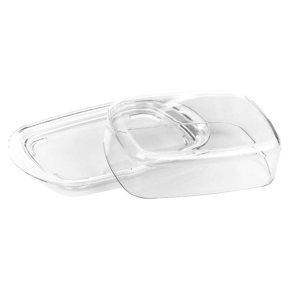 image 1 of Butter Cheese Dish Holder Storage Tray Clear Plastic Serving Container with Lid | Clear | 2 Dish | 2