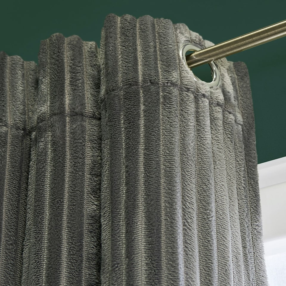 image 1 of OHS Ribbed Fleece Soft Thermal Insulated Panel Pair Eyelet Curtains, 90x90" Grey