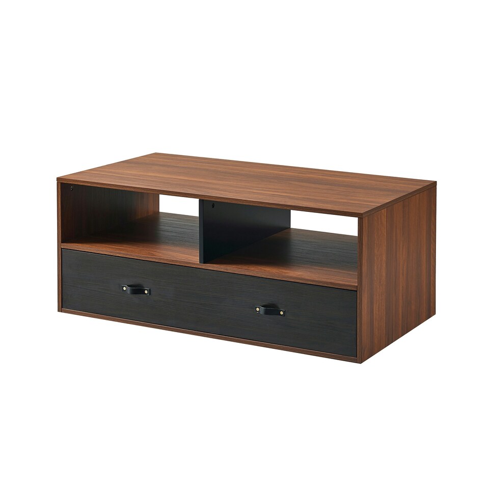 image 1 of Teamson Home Henry Wooden Coffee Table & Storage, Modern Rectangular End Table with Drawers for Living Room, Reception Room or Study, Walnut Brown