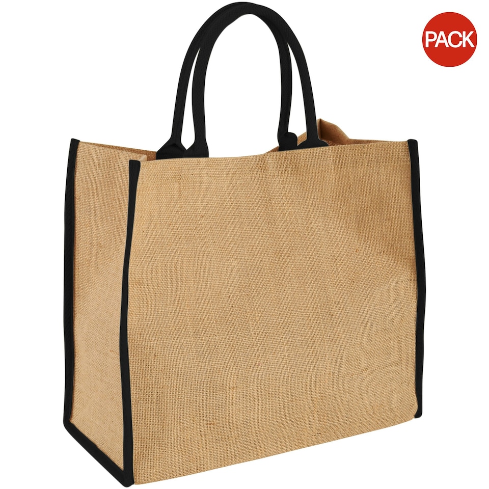 Bullet The Large Jute Tote (Pack of 2) - Natural/Solid Black - 40 x 20 x 35cm | Cream