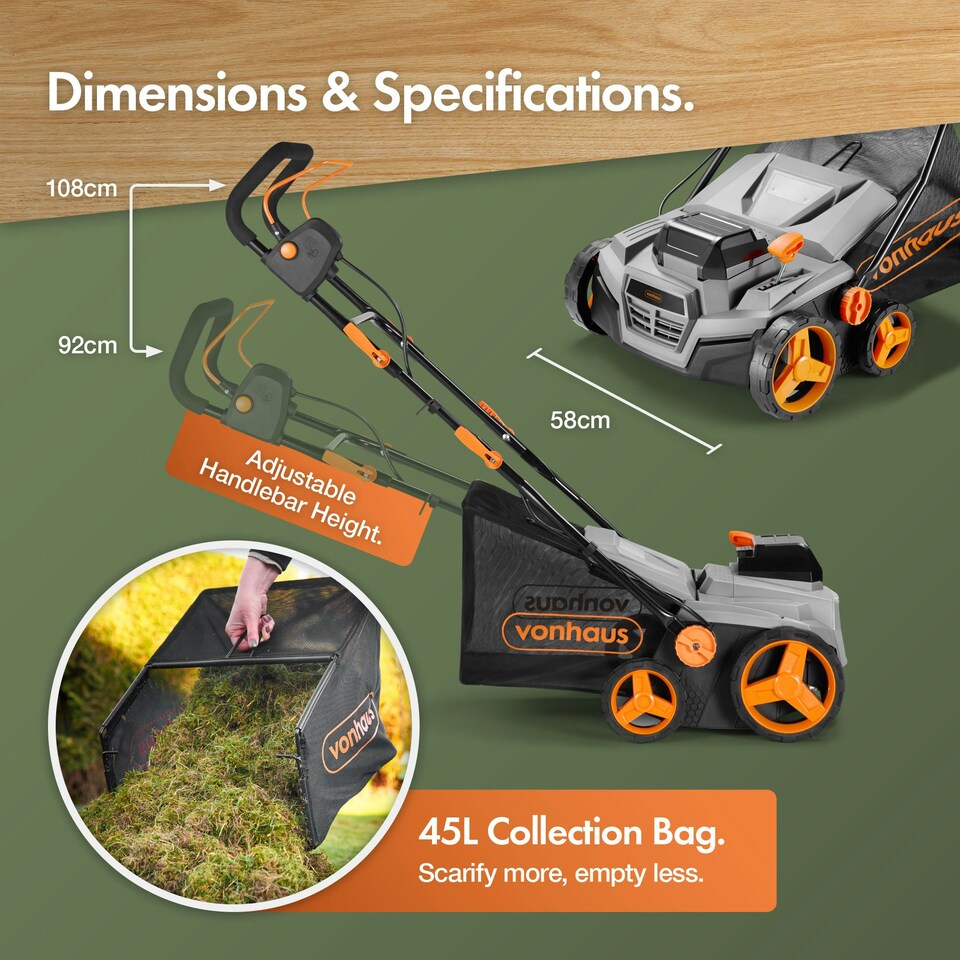 image 1 of VonHaus Lawn Scarifier Aerator Rake Cordless 40V Battery