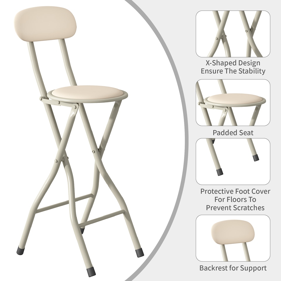 image 1 of MCC Direct Set of 2 Folding Breakfast Bar Stools Padded Kitchen Dining Chairs