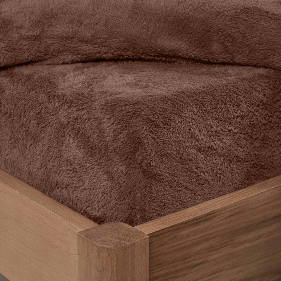 OHS 25cm Deep Soft Warm Thermal Teddy Fleece Fitted Bed Sheet, King - Chocolate