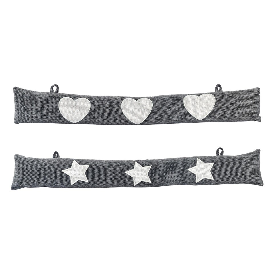 image 1 of Nicola Spring Mismatched Herringbone Draught Excluder Set - 78.5cm - Star/Heart - Pack of 2