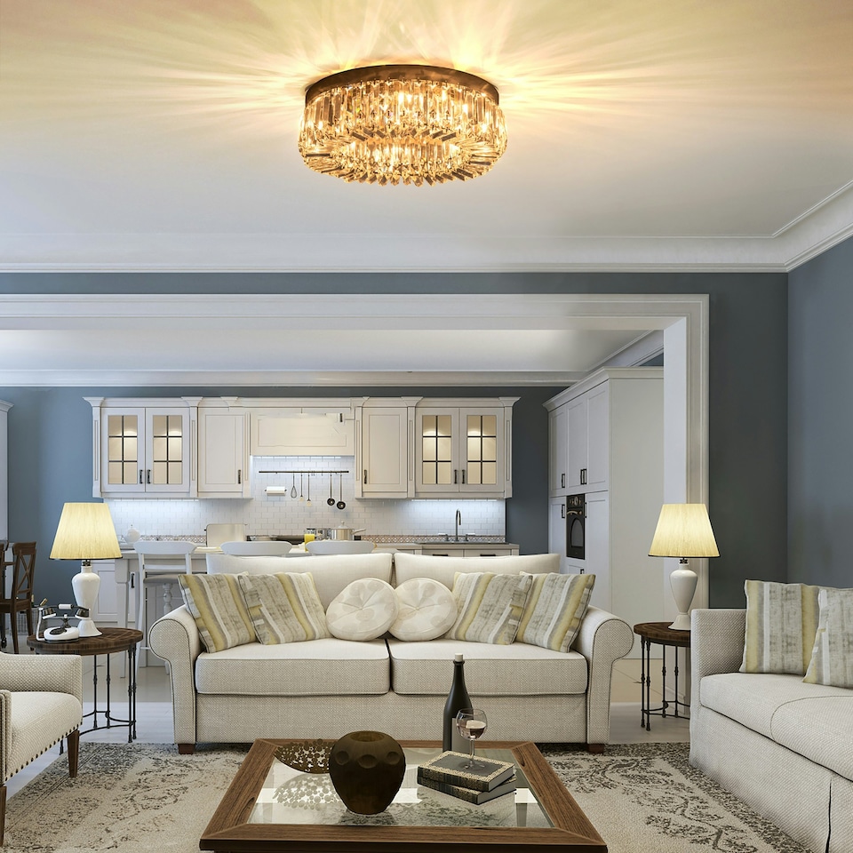 image 1 of HOMCOM Crystal Ceiling Light Modern Chandeliers for Living Room Bedroom Silver