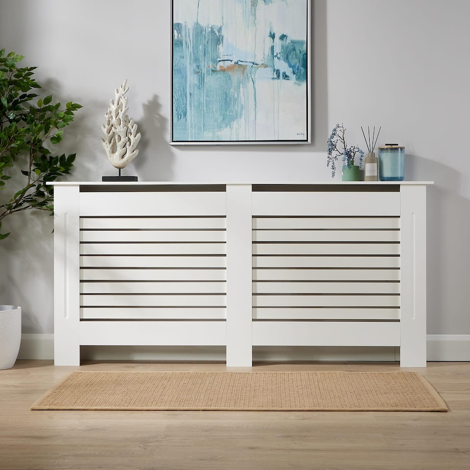 image 1 of Extending Radiator Cover Adjustable Wooden MDF Slatted Grill | White