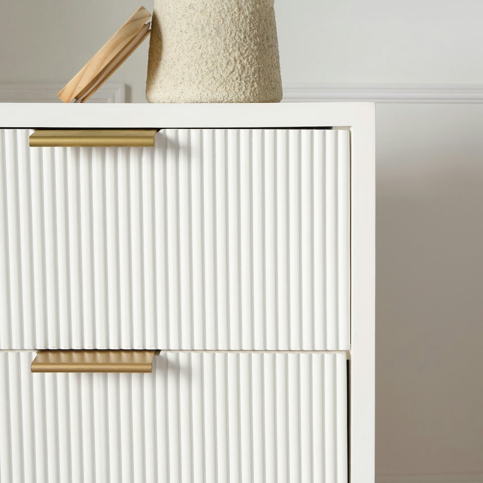 image 1 of OHS 3 Drawer Modern Ribbed Office Side Bedroom Nightstand Bedside Table - White