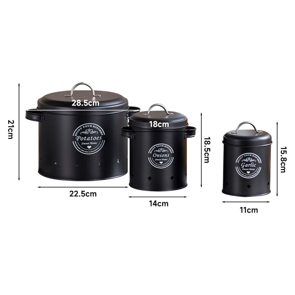 image 1 of Living and Home Set of 3 Onion and Garlic Storage Jars with Peeler