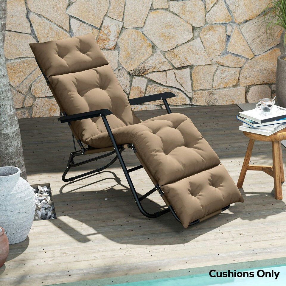 image 1 of Outsunny Sun Lounger Cushion Only, Garden Lounge Chair Cushion, Light Grey