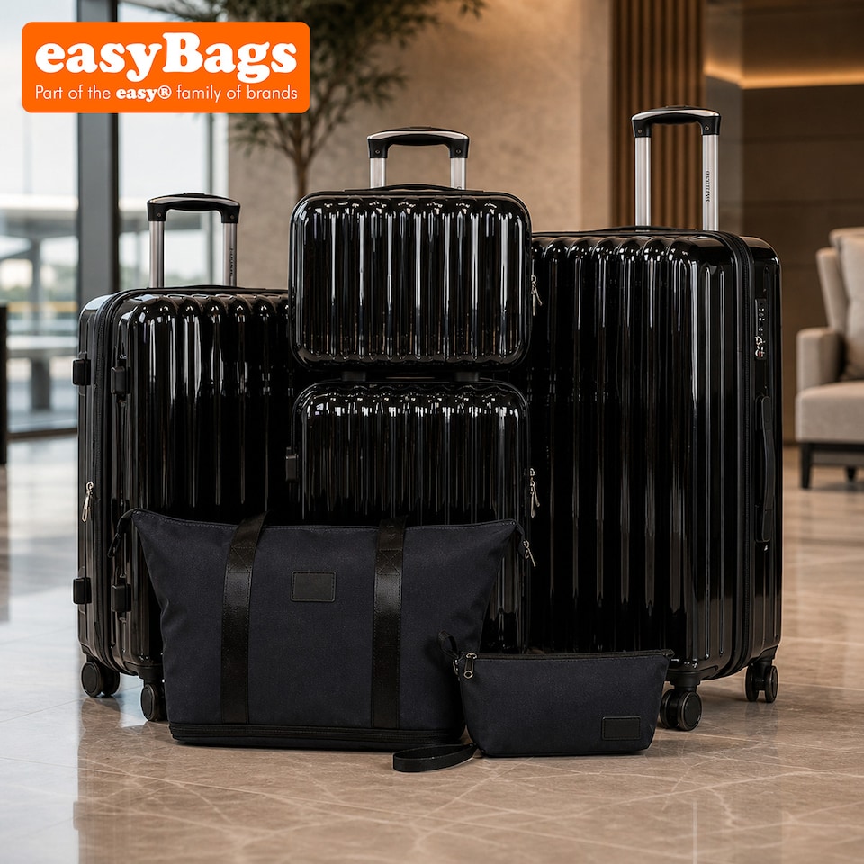 image 1 of Fergana 6 Piece Hard Shell Luggage Set Lightweight Spinner Suitcases TSA Lock Travel Set Gloss Black