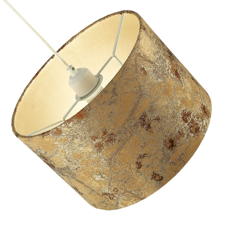 image 1 of Designer Textured Gold and Burnt Orange Jacquard Fabric Drum Lampshade | Gold | Gold | 1