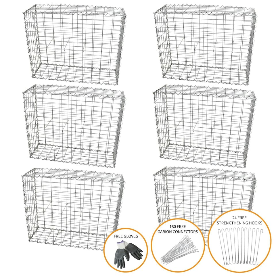 image 1 of Gabion Baskets 100 x 80 x 30cm / 6 Pack