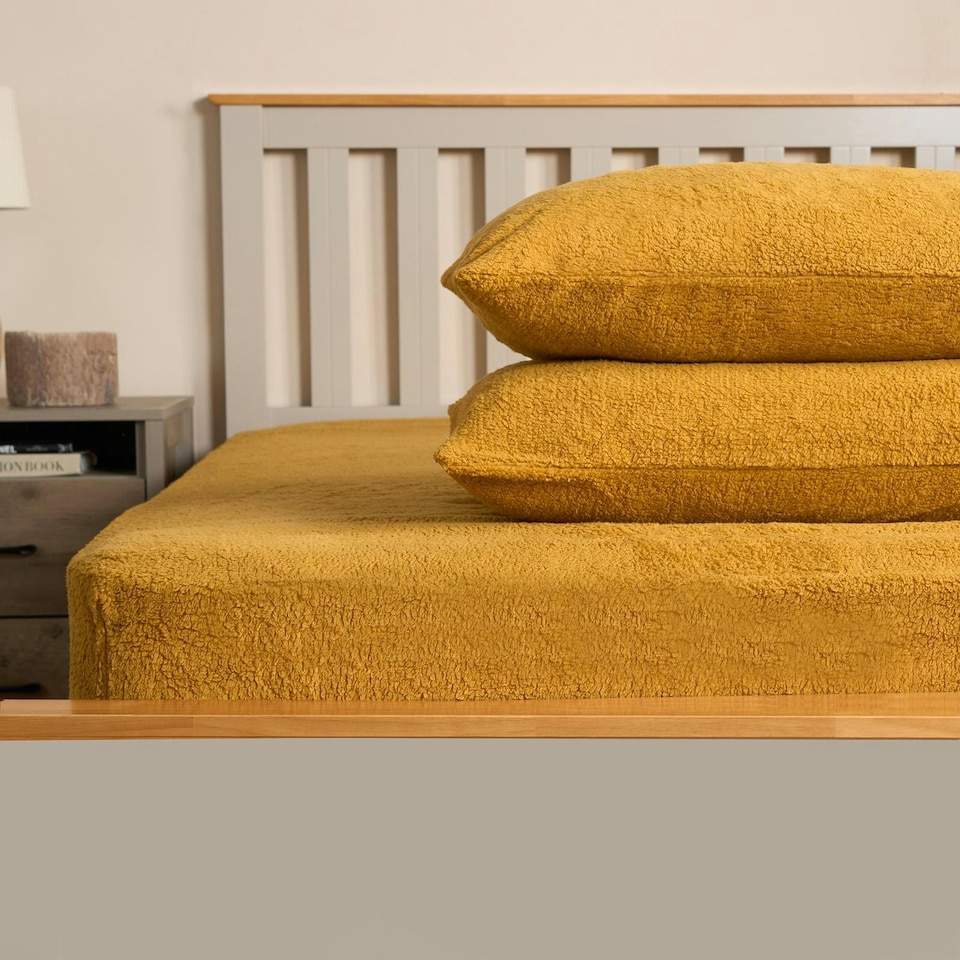 image 1 of OHS 4 Pack Soft Cosy Teddy Fleece Pillowcases, 50x75cm - Ochre Yellow