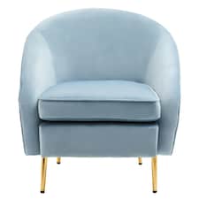 Interiors by Premier Blue Velvet Armchair with Cushion, Plush Foam Seat With Gold Finish Metal Legs, Living Room Accent Chair