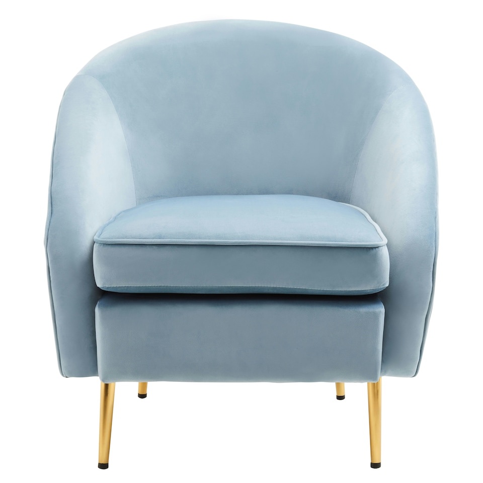 image 1 of Interiors by Premier Blue Velvet Armchair with Cushion, Plush Foam Seat With Gold Finish Metal Legs, Living Room Accent Chair