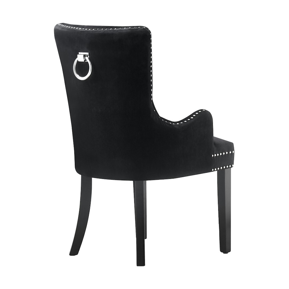 image 1 of Single Velvet Dining Chair with Armrest, Ergonomic Scoop Knockerback & Button Tufted Wood Legs Black