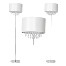 First Choice Lighting Pair of Cream Faux Silk Jewelled Floor Lamps Chrome | White