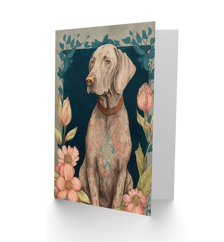 image 1 of Dog Lover Grey Weimaraner Flower Pattern Fur Coat Animal Greeting Card