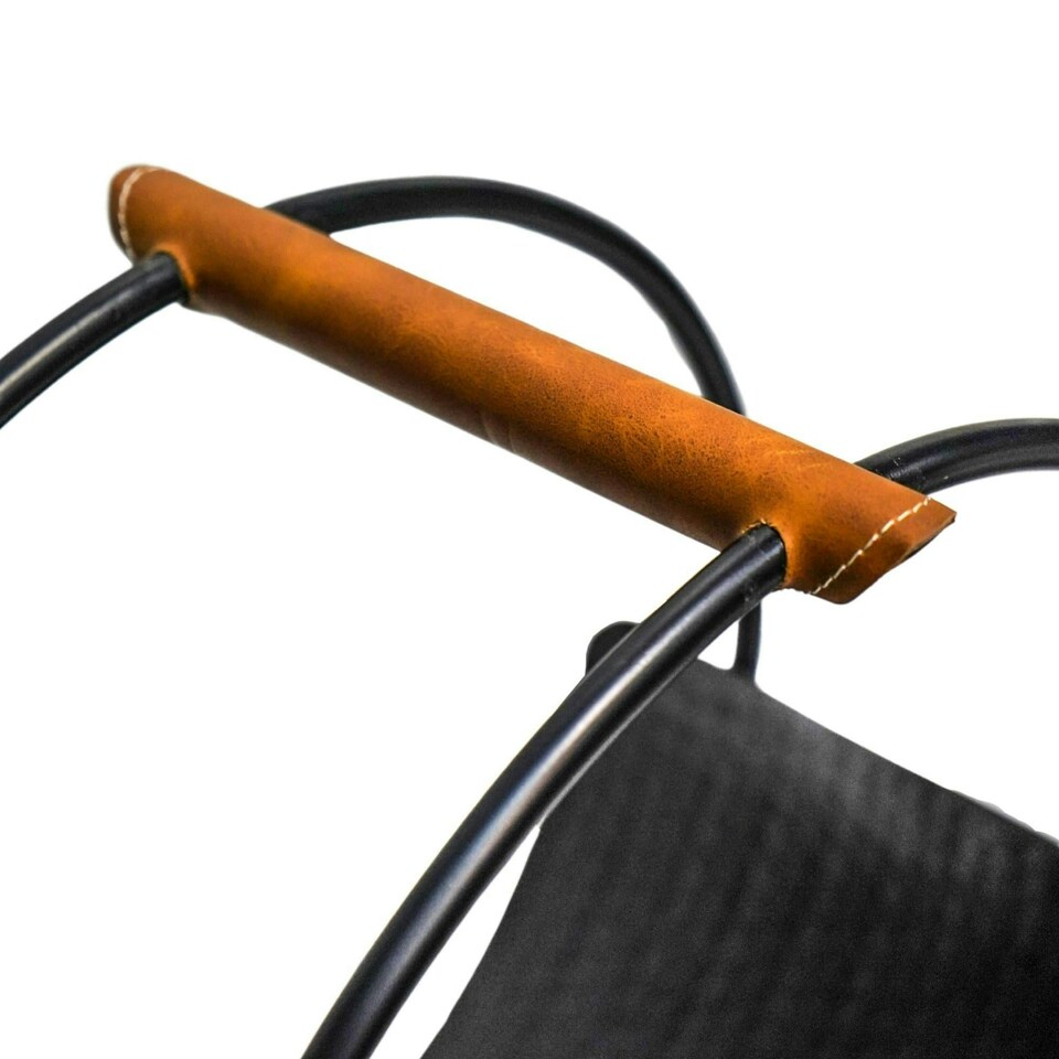 image 1 of Leather Handle Round Log Holder N/A
