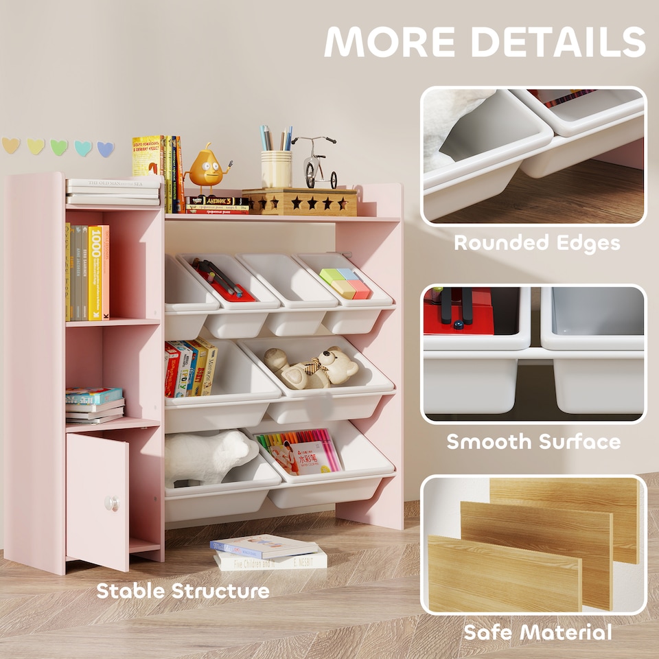 image 1 of AIYAPLAY Toy Storage Unit, with 8 Removable Bins, Storage Shelves, Cabinet, Toy Organiser, for Playroom, Kids Room, Nursery, Pink