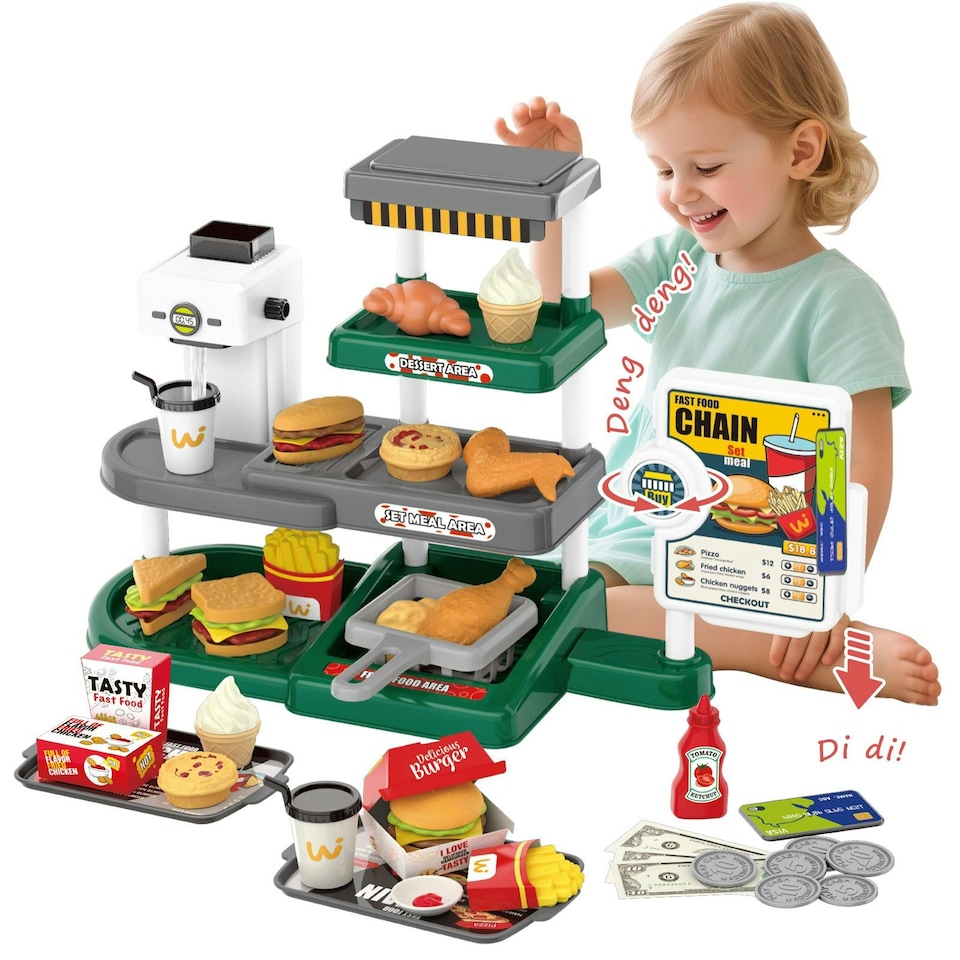 image 1 of Green 71Pcs Kids Fast Food Playset Caterer Kitchen Toy Set