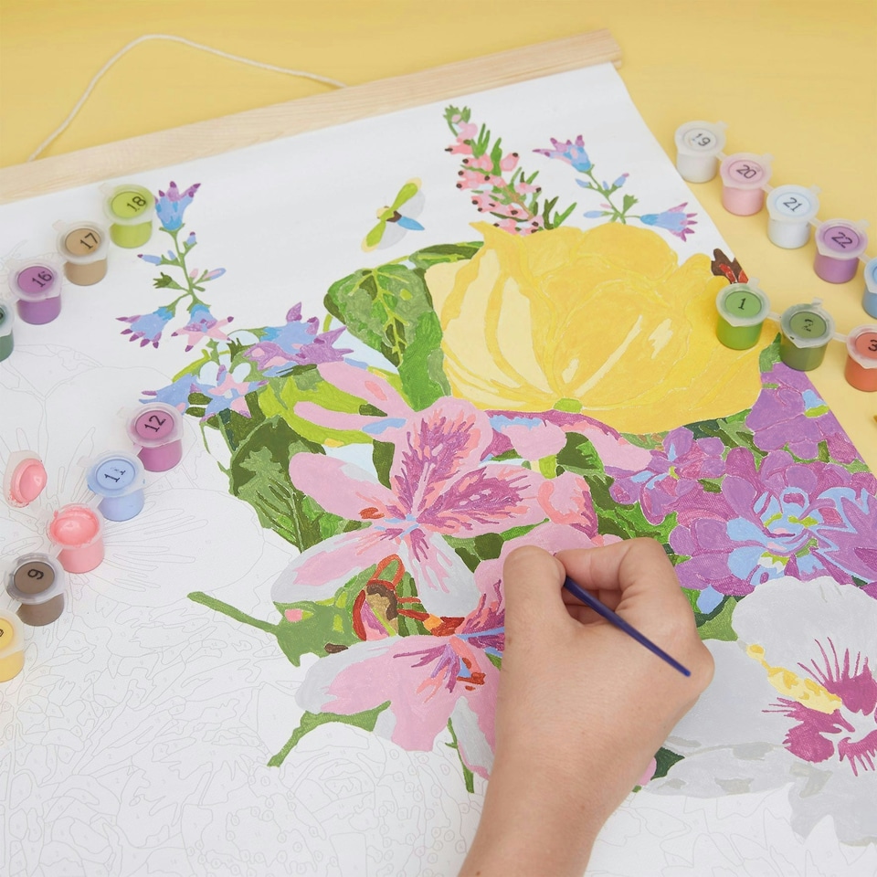 image 1 of RHS Paint By Numbers Hanging Kit With 24 Paints, 3 Brushes, 400 x 500 mm, Meadow